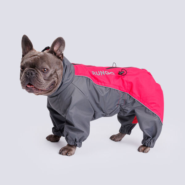 Дождевик с мембраной и резиновой молнией для французского бульдога, XL, 44х68х35 см, малина (девочка)