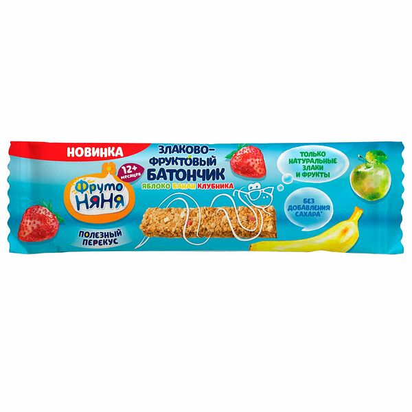 Батончик ФрутоНяня фруктово-злаковый с 12 месяцев яблоко-банан-клубника