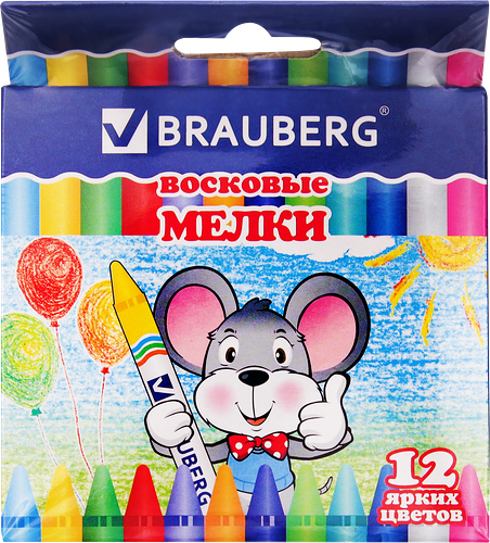 Мелки восковые BRAUBERG 12 цветов, Арт. 222962