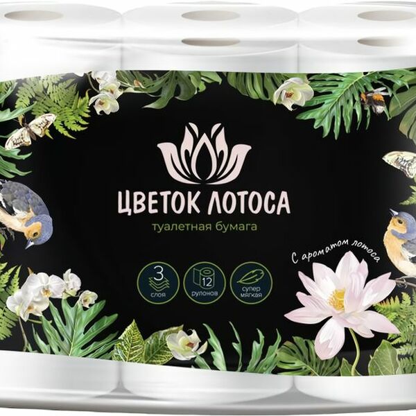Туалетная бумага Цветок лотоса 3 слоя 12шт.