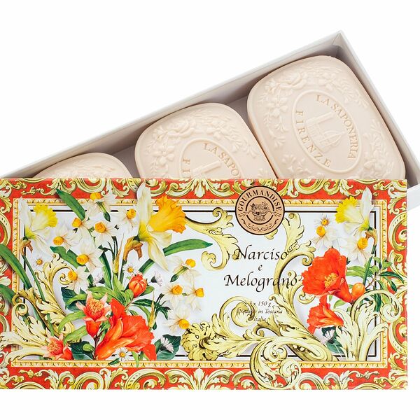 GOURMANDISE Набор натурального парфюмированного мыла Нарцисс и Гранат, 3х150 г