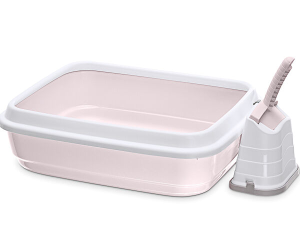 Imac Duo лоток для кошек с бортом и совком Светло-розовый