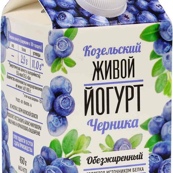 Йогурт живой обезжиренный Козельский черника, 450 г