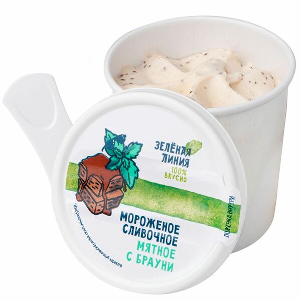 Мороженое сливочное Мятное с брауни 10% Зелёная Линия, 75г