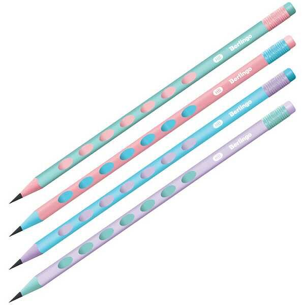 Набор карандашей ч/гр Berlingo Haze HB 4шт пласт трехгр с выемками заточ с ластик BP01019_4M