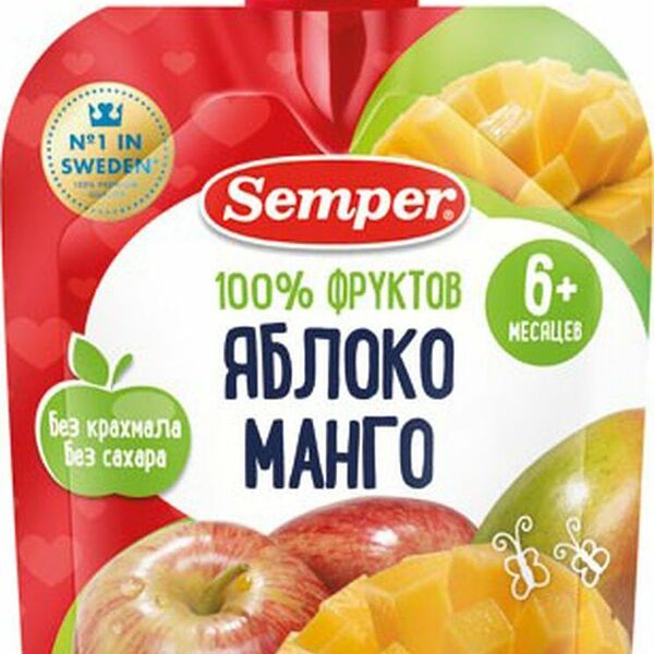 Пюре «Яблоко, манго» с 6 месяцев, Semper