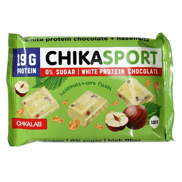 Шоколад протеиновый ChikaSport белый с фундуком 19%