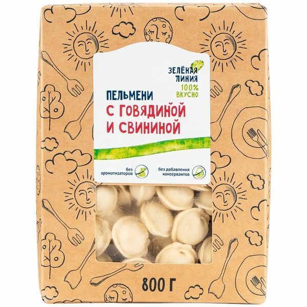 Пельмени с говядиной и свининой Зелёная Линия, 800г