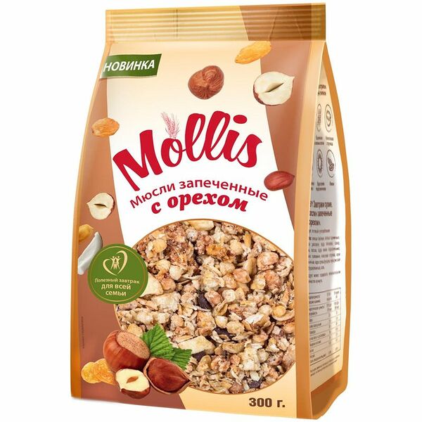 Мюсли Mollis запечённые с орехом, 300г