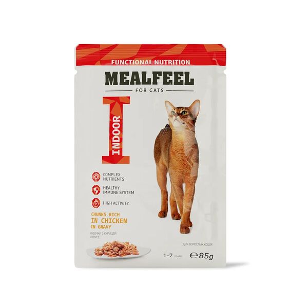 консервированный корм Mealfeel для взрослых кошек курица в соусе с цельными кусочками филе