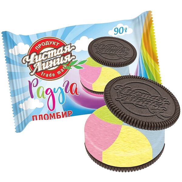 Мороженое-сэндвич «Радуга», «Чистая Линия», 90 г, Россия, БЗМЖ