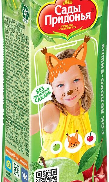 Сок Сады Придонья яблоко-вишня без сахара восстановленный 200мл