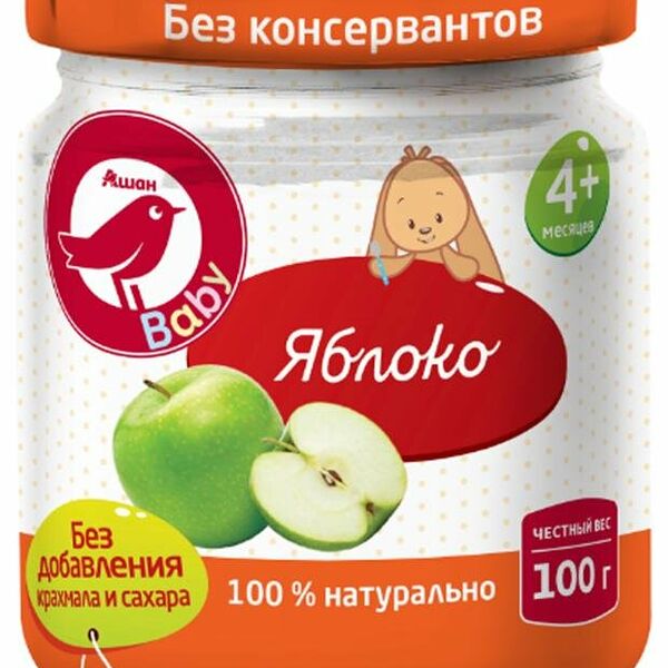 Пюре Ашан Красная птица яблоко с 4 мес.