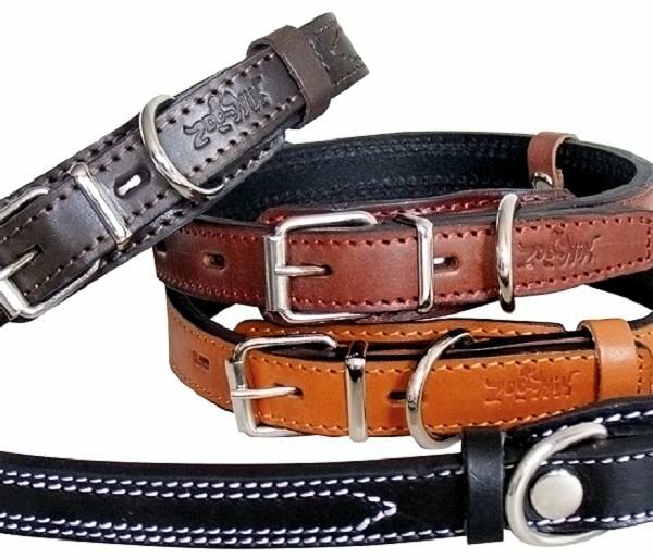 Ошейник Зооник кожаный двойной премиум-классик коричневый, 20мм, 35-44 см