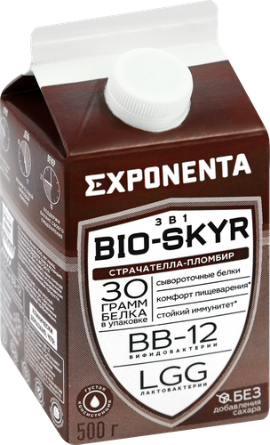 

Напиток кисломолочный Exponenta Bio-Skyr страчателла пломбир обезжиренный с высоким содержанием белка 500 г