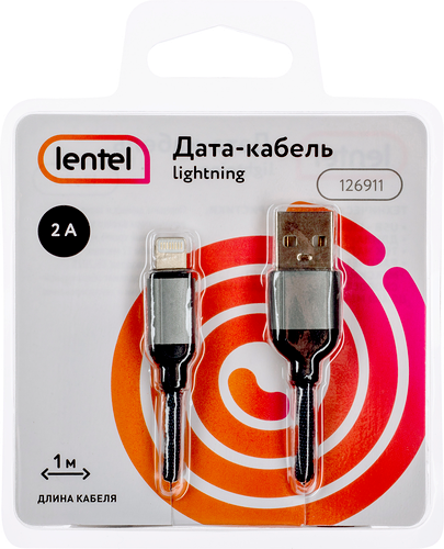 Дата-кабель Lentel USB – Lightning, текстиль, 2А, цветной, 1м