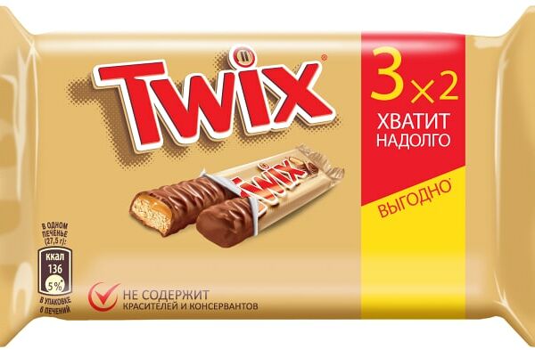 Шоколадный батончик Twix с карамелью и шоколадом 165г