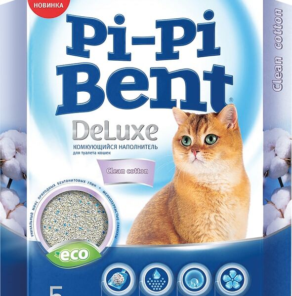Наполнитель для кошачьего туалета Pi-Pi Bent DeLuxe Clean Cotton комкующийся 5кг