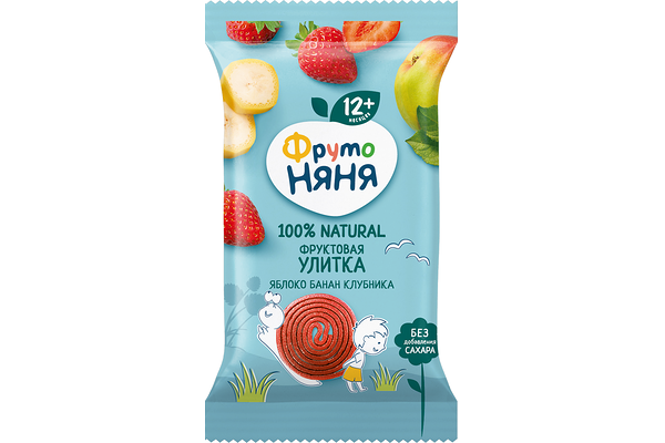 Кусочки фруктовые ФрутоНяня Улитка с яблоком клубникой и бананом без сахара с 12 месяцев 