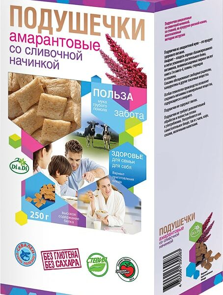 Подушечки Di&Di Амарантовые со сливочной начинкой без глютена 250г
