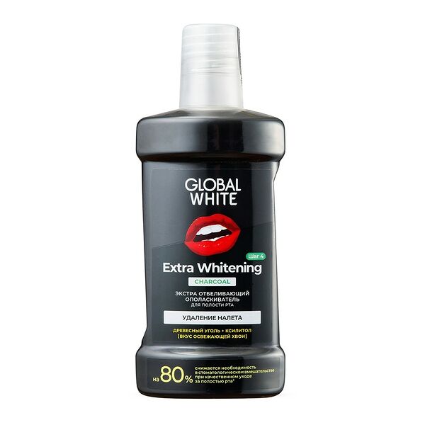 Jполаскиватель для полости рта Global White Extra Whitening с древесным углем 300 мл