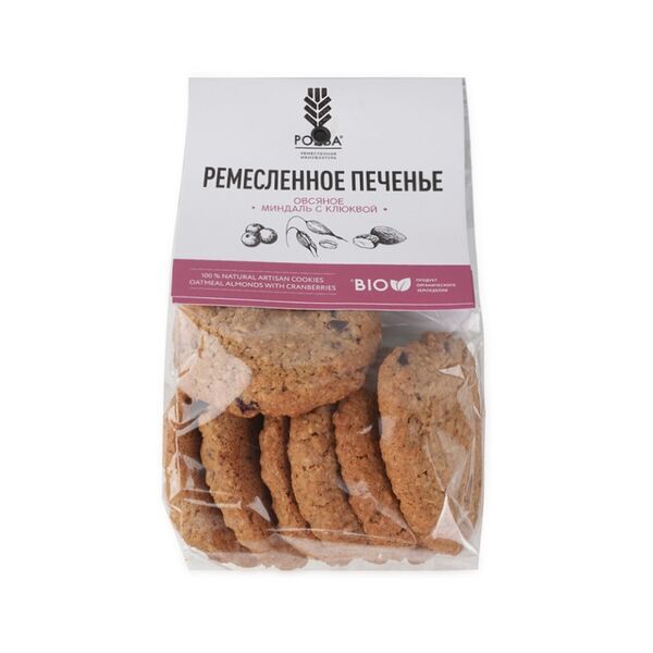 Печенье ремесленное овсяное миндаль с клюквой 170г, Россия