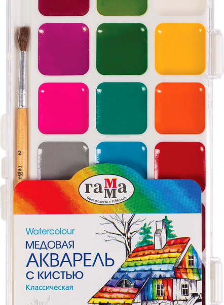 Акварель медовая Гамма Классическая 21 цвет, с кистью