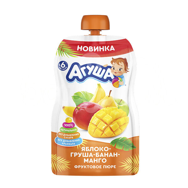 Детское питание Пюре Агуша 90гр Яблоко Груша Банан Манго дой-пак
