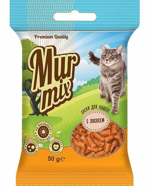 лакомство для кошек, снеки с лососем, уп. 50г