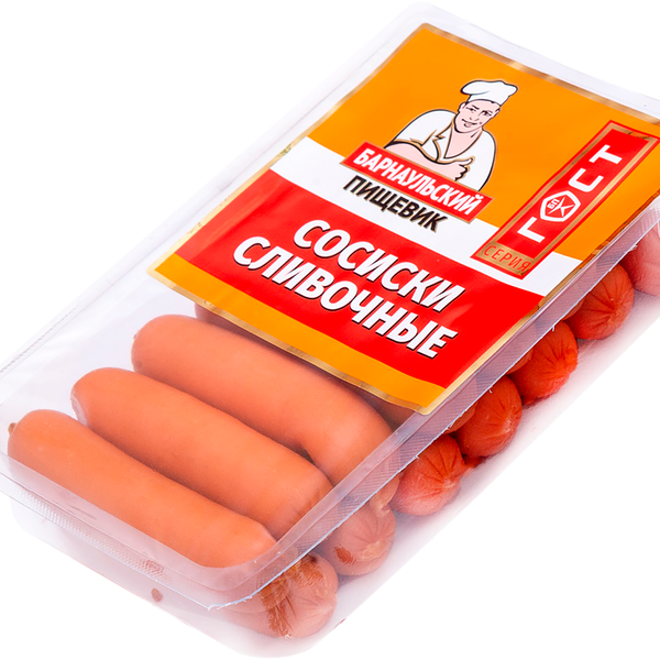 Сосиски БАРНАУЛЬСКИЙ ПИЩЕВИК сливочные кутизин мгс вес до 1.2 кг
