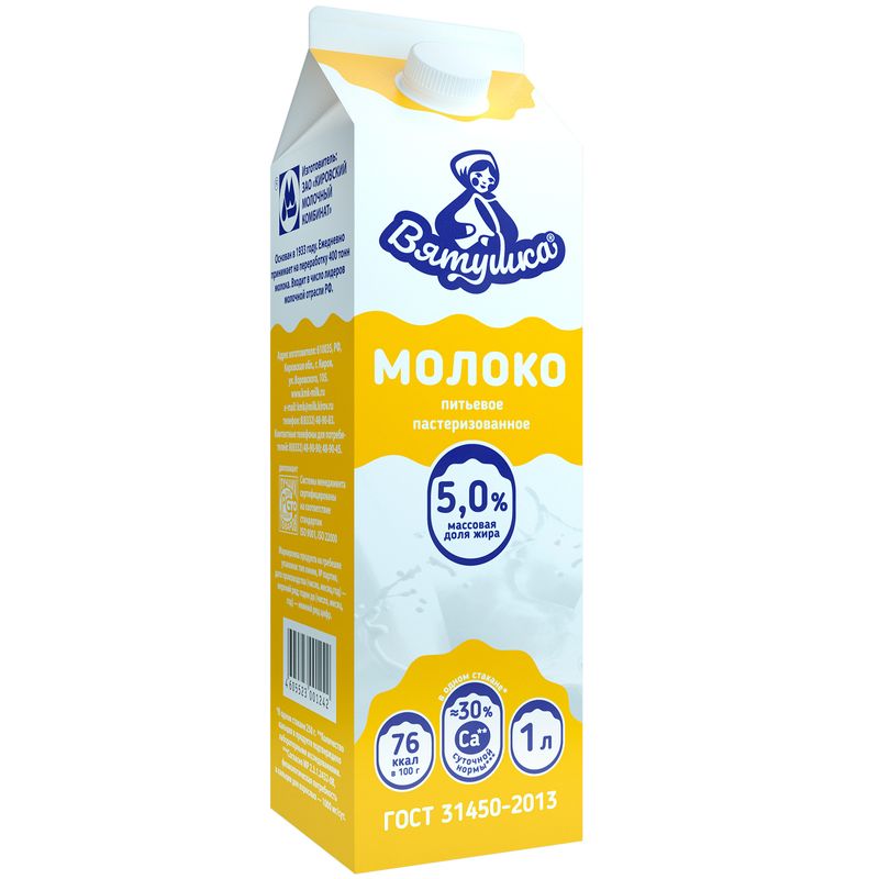 

Молоко Вятушка пастеризованное, 5% 1 л