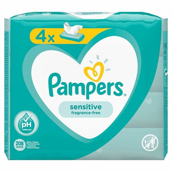 Влажные салфетки для малышей Pampers Sensitive 208 шт