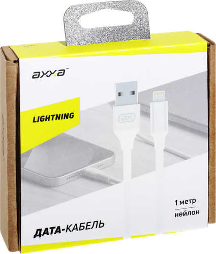 

Дата-кабель AXXA USB – Lightning, 2А, 1м, нейлон, белый, Арт. 7263