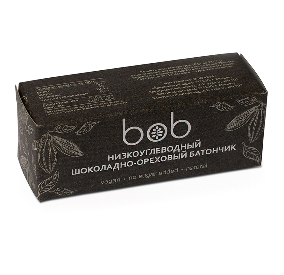 

Шоколадно-ореховый батончик низкоуглеводный Bob 50 г
