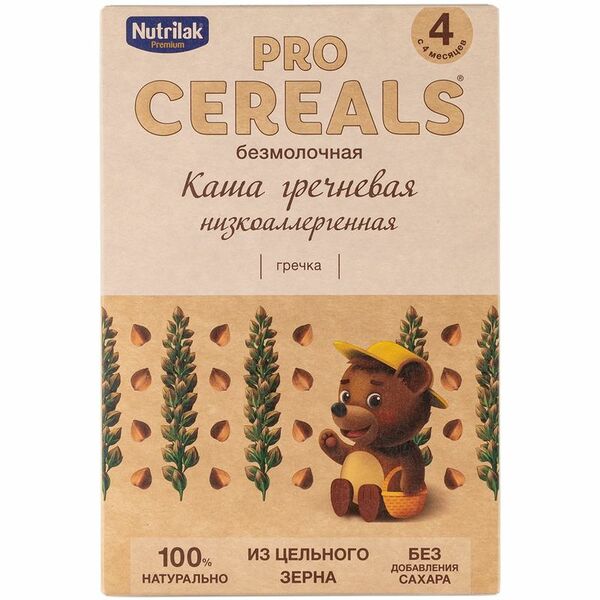 Каша гречневая безмолочная низкоаллергенная Nutrilak Premium Pro Cereals с 4 месяцев, 200 г