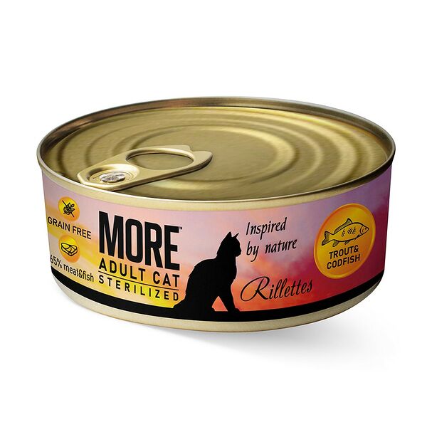 Корм для кошек MORE для стерилизованных, риет с форелью и треской
