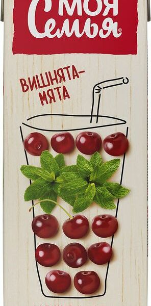 Напиток сокосодержащий Моя Семья Вишнята-мята из груш, черноплодной рябины и вишни с экстрактом мяты 1.45л