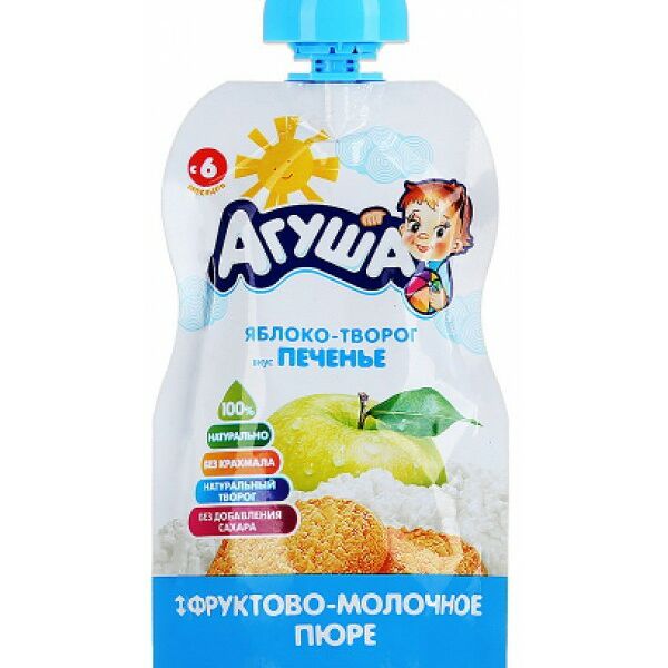 Агуша пюре яблоко-творог печенье детское 90 г