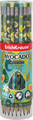 

Карандаш чернографитный ErichKrause Avocado HB трехгранный с ластиком 1 шт. в ассортименте