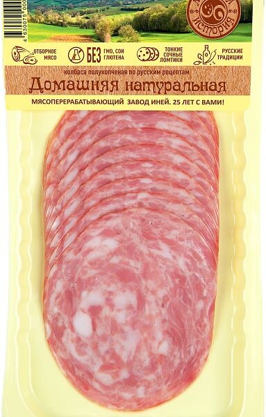 Колбаса Мясная история Домашняя натуральная полукопченая 130г