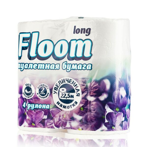 Туалетная бумага Floom Long 2х-слойная, белая 4шт