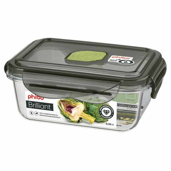 Контейнер для продуктов герметичный Phibo Brilliant прямоугольный с клапаном 110×140×66 мм
