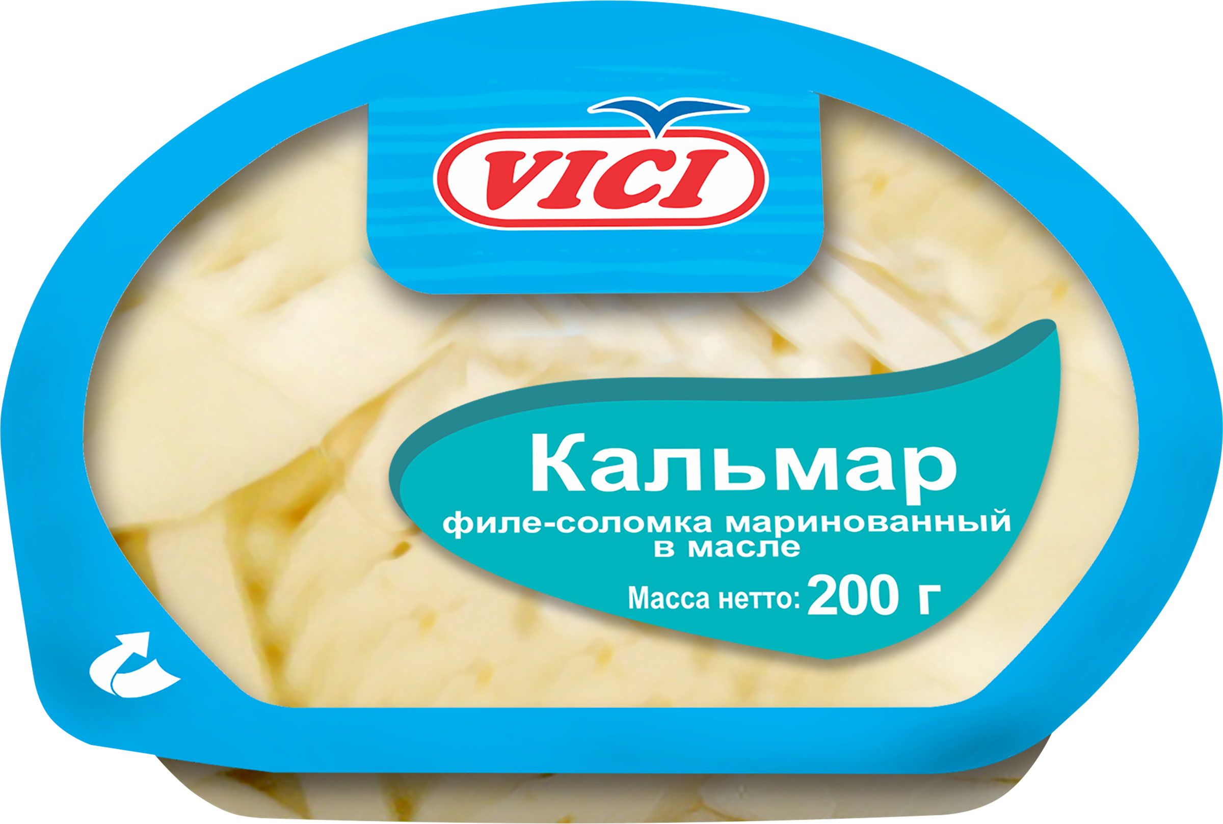 

Кальмар Гигантский маринованный VICI филе в масле с пряностями, соломка, 200г