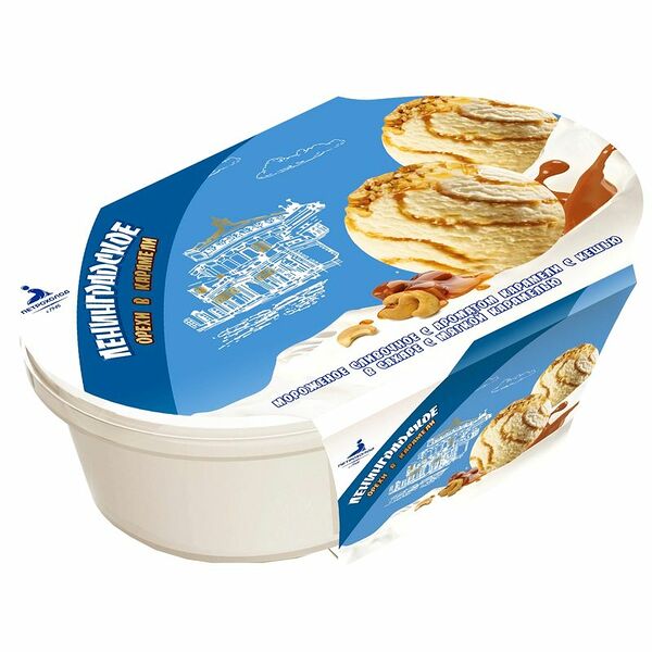 Мороженое сливочное Ленинградское с мягкой карамелью и кешью в сахаре, 450г