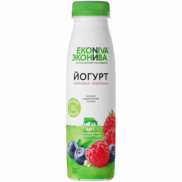 Йогурт Эконива питьевой Fitness Line черника-малина 2.5%, 300г