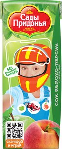 Сок Сады Придонья Яблоко-персик с мякотью без сахара, 0,2 л в Магнит со скидкой –16%