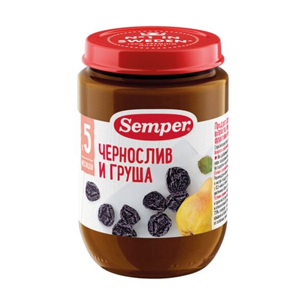 Пюре фруктовое Semper чернослив и груша с 5 месяцев 190г, Испания