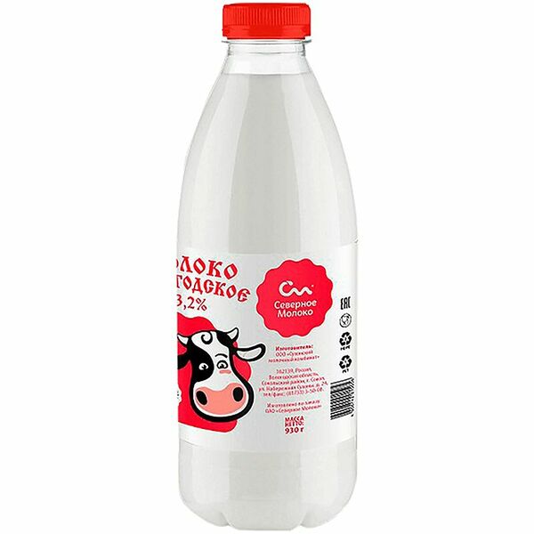 Молоко Северное Молоко питьевое пастеризованное 3.2%, 930мл