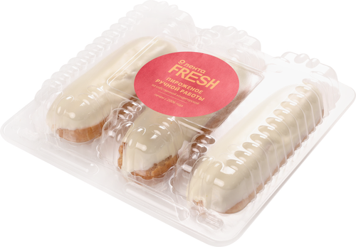 

Набор пирожных Лента Fresh Эклер в белой глазури с шоколадным кремом, 210 г