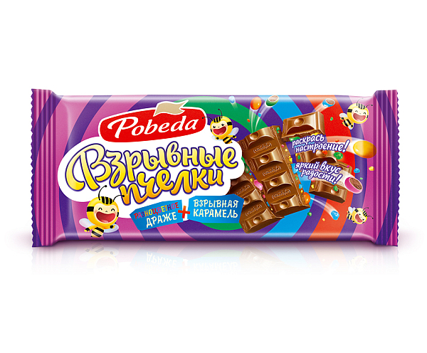 Шоколад молочный Победа Вкуса взрывные пчелки мини-драже и взрывная карамель 